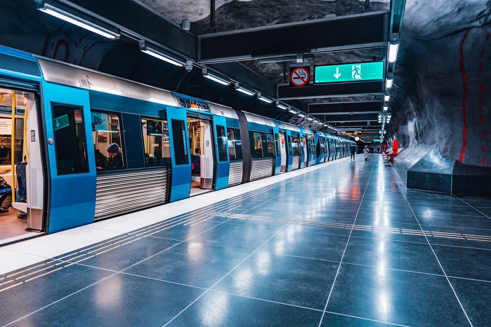 Metro station with underground train and people passengers. Public transportation. Transport. Subway