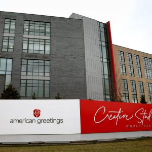 Exterior of American Greetings world headquarters in Westlake, OH, Friday, February 23, 2018.  (Marvin Fong / The Plain Dealer) The Plain Dealer
